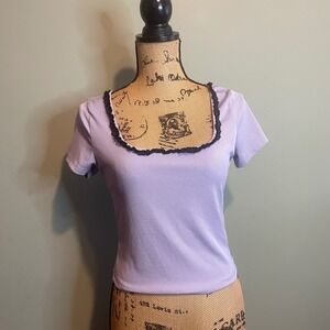 Dazy Womens Softgirl Casual Everyday Coqutte Rib Knit Crop Top Purple XL Y2K